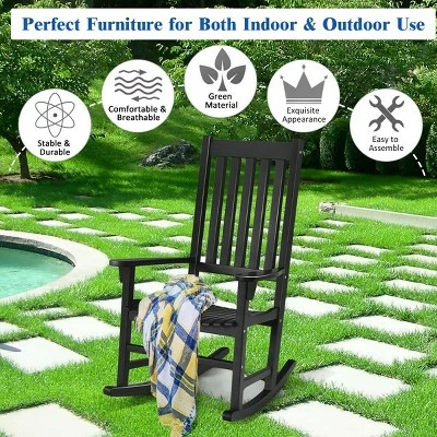 Best Sale 🛒 Costway 2PCS Wood Rocking Chair Porch Rocker High Back Garden Seat Indoor Outdoor 😉 8 Best Sale 🛒 Costway 2PCS Wood Rocking Chair Porch Rocker High Back Garden Seat Indoor Outdoor 😉 - Image 6