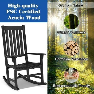 Best Sale 🛒 Costway 2PCS Wood Rocking Chair Porch Rocker High Back Garden Seat Indoor Outdoor 😉 10 Best Sale 🛒 Costway 2PCS Wood Rocking Chair Porch Rocker High Back Garden Seat Indoor Outdoor 😉 - Image 8