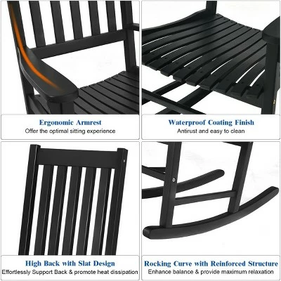 Best Sale 🛒 Costway 2PCS Wood Rocking Chair Porch Rocker High Back Garden Seat Indoor Outdoor 😉 11 Best Sale 🛒 Costway 2PCS Wood Rocking Chair Porch Rocker High Back Garden Seat Indoor Outdoor 😉 - Image 9