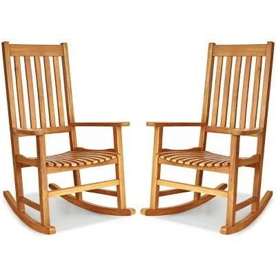 Best Sale 🛒 Costway 2PCS Wood Rocking Chair Porch Rocker High Back Garden Seat Indoor Outdoor 😉 14 Best Sale 🛒 Costway 2PCS Wood Rocking Chair Porch Rocker High Back Garden Seat Indoor Outdoor 😉 - Image 12