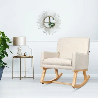 Best reviews of ๐งจ Costway Mid Century Fabric Rocking Chair Upholstered Accent Armchair Lounge Chair Beige/Gray โ๏ธ 4 Best reviews of ๐งจ Costway Mid Century Fabric Rocking Chair Upholstered Accent Armchair Lounge Chair Beige/Gray โ๏ธ - Image 2