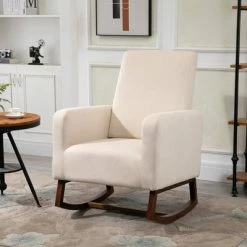 Hot Sale 🌟 HomCom Fabic Rocking Chair with Solid Curved Wood Base 🌟