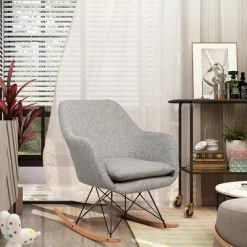 Cheapest 🎁 Costway Rocking Chair Fabric Rocker Upholstered Single Sofa Chair Accent Armchair Grey 🔔 -Living Room Chairs Sales unnamed file 14145