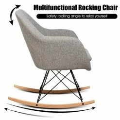 Cheapest 🎁 Costway Rocking Chair Fabric Rocker Upholstered Single Sofa Chair Accent Armchair Grey 🔔 -Living Room Chairs Sales unnamed file 14147