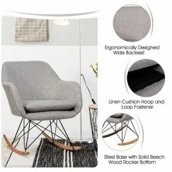 Cheapest 🎁 Costway Rocking Chair Fabric Rocker Upholstered Single Sofa Chair Accent Armchair Grey 🔔 -Living Room Chairs Sales unnamed file 14148