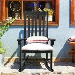 Wholesale 😉 Costway Wooden Rocking Chair Porch Rocker High Back Garden Seat For Indoor Outdoor 😍 -Living Room Chairs Sales unnamed file 14154