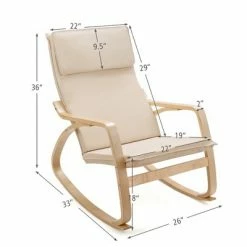Promo 👏 Costway Modern Bentwood Rocking Chair Fabric Upholstered Relax Rocker Lounge Chair GrayBeige 🤩 -Living Room Chairs Sales unnamed file 14166