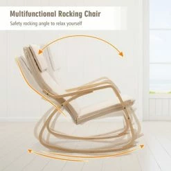 Promo 👏 Costway Modern Bentwood Rocking Chair Fabric Upholstered Relax Rocker Lounge Chair GrayBeige 🤩 -Living Room Chairs Sales unnamed file 14168