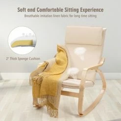 Promo 👏 Costway Modern Bentwood Rocking Chair Fabric Upholstered Relax Rocker Lounge Chair GrayBeige 🤩 -Living Room Chairs Sales unnamed file 14169