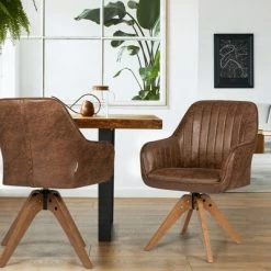 Best Pirce ⌛ Costway Set of 2 Mid Century Swivel Accent Chair Hot-Stamping Cloth Retro Brown ❤️ -Living Room Chairs Sales unnamed file 14326