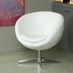 Budget 👍 Modern Leather Roundback Chair White - Christopher Knight Home ❤️ -Living Room Chairs Sales unnamed file 14340