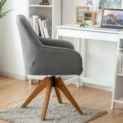 Flash Sale 😍 Costway Swivel Accent Chair Fabric Vanity Study Armchair w/Beech Wood Legs Gray 🧨 -Living Room Chairs Sales unnamed file 14455