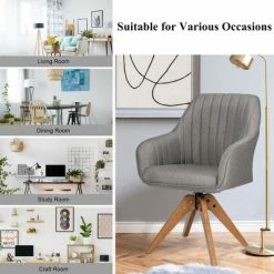 Flash Sale 😍 Costway Swivel Accent Chair Fabric Vanity Study Armchair w/Beech Wood Legs Gray 🧨 -Living Room Chairs Sales unnamed file 14456