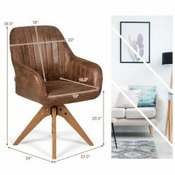 Outlet 😉 Costway Mid Century Swivel Accent Chair Hot-Stamping Cloth Armchair Retro Brown 🎉