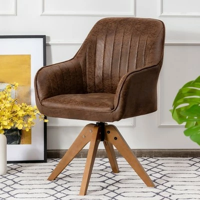 Outlet ๐ Costway Mid Century Swivel Accent Chair Hot-Stamping Cloth Armchair Retro Brown ๐ 4 Outlet ๐ Costway Mid Century Swivel Accent Chair Hot-Stamping Cloth Armchair Retro Brown ๐ - Image 2