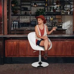 New ❤️ Costway 1PC Adjustable Modern Swivel Round Tufted Back Accent Chair PU Leather Black New 😍