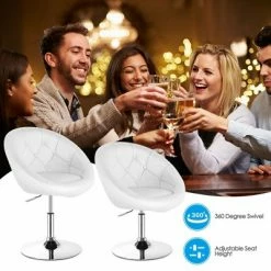 New ❤️ Costway 1PC Adjustable Modern Swivel Round Tufted Back Accent Chair PU Leather Black New 😍 -Living Room Chairs Sales unnamed file 14545