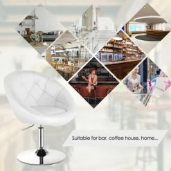 New ❤️ Costway 1PC Adjustable Modern Swivel Round Tufted Back Accent Chair PU Leather Black New 😍 -Living Room Chairs Sales unnamed file 14546