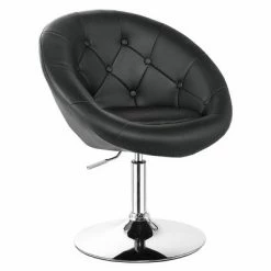 New ❤️ Costway 1PC Adjustable Modern Swivel Round Tufted Back Accent Chair PU Leather Black New 😍 -Living Room Chairs Sales unnamed file 14551
