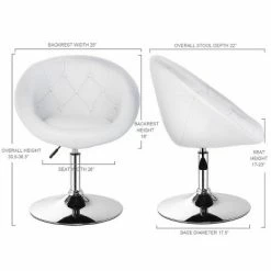 Hot Sale ✔️ Costway 1PC Adjustable Modern Swivel Round Tufted Back Accent Chair PU Leather White 🌟