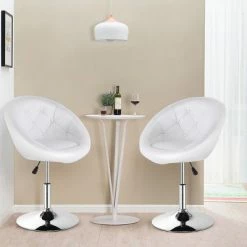 Hot Sale ✔️ Costway 1PC Adjustable Modern Swivel Round Tufted Back Accent Chair PU Leather White 🌟 -Living Room Chairs Sales unnamed file 14560