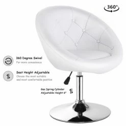 Hot Sale ✔️ Costway 1PC Adjustable Modern Swivel Round Tufted Back Accent Chair PU Leather White 🌟 -Living Room Chairs Sales unnamed file 14561