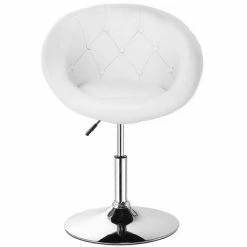 Hot Sale ✔️ Costway 1PC Adjustable Modern Swivel Round Tufted Back Accent Chair PU Leather White 🌟 -Living Room Chairs Sales unnamed file 14562