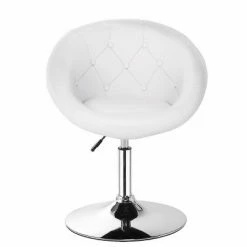 Hot Sale ✔️ Costway 1PC Adjustable Modern Swivel Round Tufted Back Accent Chair PU Leather White 🌟 -Living Room Chairs Sales unnamed file 14563