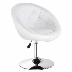 Hot Sale ✔️ Costway 1PC Adjustable Modern Swivel Round Tufted Back Accent Chair PU Leather White 🌟 -Living Room Chairs Sales unnamed file 14564