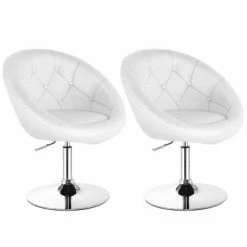 Discount 🌟 Costway Set of 2 Swivel Bar Stools Height Adjustable Round Tufted Back Bar Chairs White 🔔 -Living Room Chairs Sales unnamed file 14569