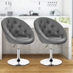 Cheapest ๐ Costway Set of 2 Bar Stools Swivel Vanity Accent Chairs w/Round Tufted Back Grey ๐