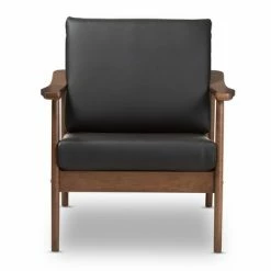 Top 10 ⭐ Venza Mid Century Modern Walnut Wood Faux Leather Lounge Chair Black - Baxton Studio 🤩