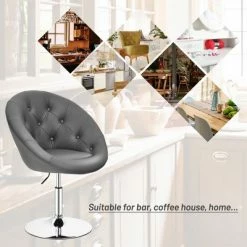 Cheapest 😀 Costway Set of 2 Bar Stools Swivel Vanity Accent Chairs w/Round Tufted Back Grey 👏 -Living Room Chairs Sales unnamed file 14581