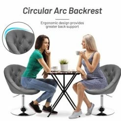 Cheapest 😀 Costway Set of 2 Bar Stools Swivel Vanity Accent Chairs w/Round Tufted Back Grey 👏 -Living Room Chairs Sales unnamed file 14584