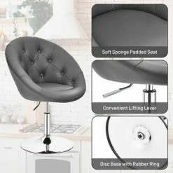 Cheapest 😀 Costway Set of 2 Bar Stools Swivel Vanity Accent Chairs w/Round Tufted Back Grey 👏 -Living Room Chairs Sales unnamed file 14585