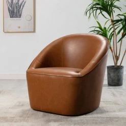 Best reviews of ✔️ Barrel Swivel Chair Carmel Faux Leather - WOVENBYRD 🤩