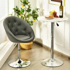 Top 10 ✨ Costway Adjustable Bar Stool Swivel Vanity Accent Chair w/Round Tufted Back Grey 🔥