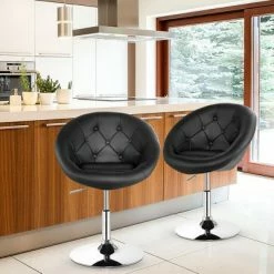 Cheapest 🧨 Costway Set of 2 Swivel Bar Stools Height Adjustable Round Tufted Back Bar Chairs Black 😍 -Living Room Chairs Sales unnamed file 14648