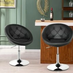 Cheapest 🧨 Costway Set of 2 Swivel Bar Stools Height Adjustable Round Tufted Back Bar Chairs Black 😍 -Living Room Chairs Sales unnamed file 14649