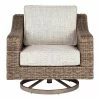 Best Pirce ⭐ Woven Swivel Chair with Cushioned Seat Brown/Beige - Benzara 💯