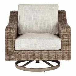 Best Pirce ⭐ Woven Swivel Chair with Cushioned Seat Brown/Beige - Benzara 💯