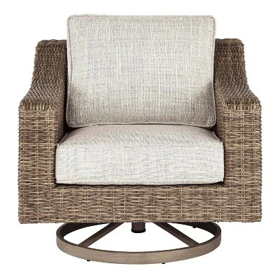 Best Pirce ⭐ Woven Swivel Chair with Cushioned Seat Brown/Beige - Benzara 💯 3 Best Pirce ⭐ Woven Swivel Chair with Cushioned Seat Brown/Beige - Benzara 💯