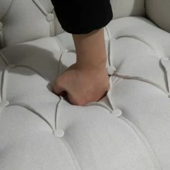 Buy 🎉 HomCom Linen Fabric Button Tufted Tall Wingback Accent Chair with Wooden Legs 🌟 -Living Room Chairs Sales unnamed file 14849