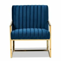 Hot Sale ✨ Janelle Velvet Fabric Upholstered Living Room Accent Chair Royal Blue/Gold - Baxton Studio 🎁