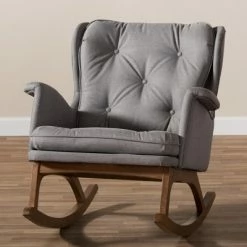 Best deal 👏 Maggie Mid Century Modern Fabric Upholstered Walnut Finished Rocking Chair Gray, Brown - Baxton Studio 🥰 -Living Room Chairs Sales unnamed file 1658