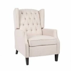 Promo 🎁 Keating Traditional Wingback Recliner - Christopher Knight Home Light Beige Tweed/dark Brown ⭐ -Living Room Chairs Sales unnamed file 1742