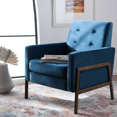 Brand new โญ Roald Sofa Accent Chair - Safavieh Blue Velvet/antique Coffee ๐ 3 Brand new โญ Roald Sofa Accent Chair - Safavieh Blue Velvet/antique Coffee ๐