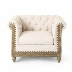 Buy 💯 Castalia Chesterfield Tufted Fabric Club Chair with Nailhead Trim - Christopher Knight Home Beige/dark Brown 🎉 -Living Room Chairs Sales unnamed file 1853