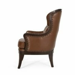 Promo ✨ Mantua Contemporary Upholstered Accent Chair with Nailhead Trim - Christopher Knight Home Cognac Brown/dark Brown 👏 -Living Room Chairs Sales unnamed file 1941