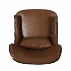 Promo ✨ Mantua Contemporary Upholstered Accent Chair with Nailhead Trim - Christopher Knight Home Cognac Brown/dark Brown 👏 -Living Room Chairs Sales unnamed file 1942